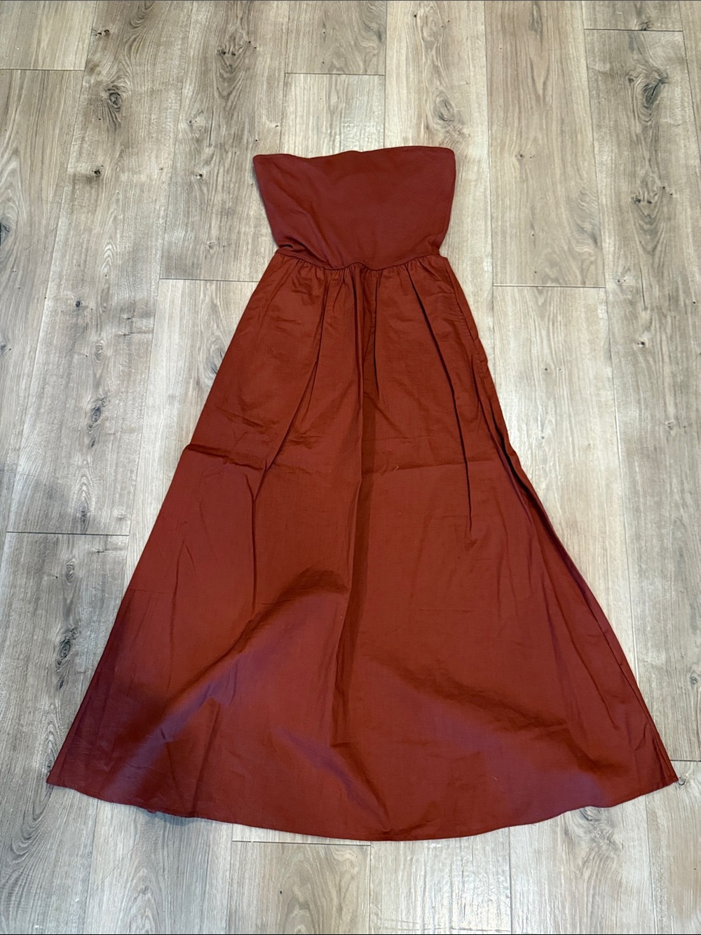 Strapless Maxi Dress in Deep Brick Red